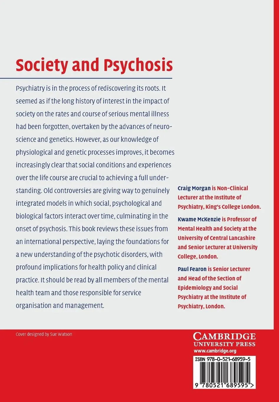 Rückseite: 9780521689595 | Society and Psychosis | Craig Morgan (u. a.) | Taschenbuch | Englisch
