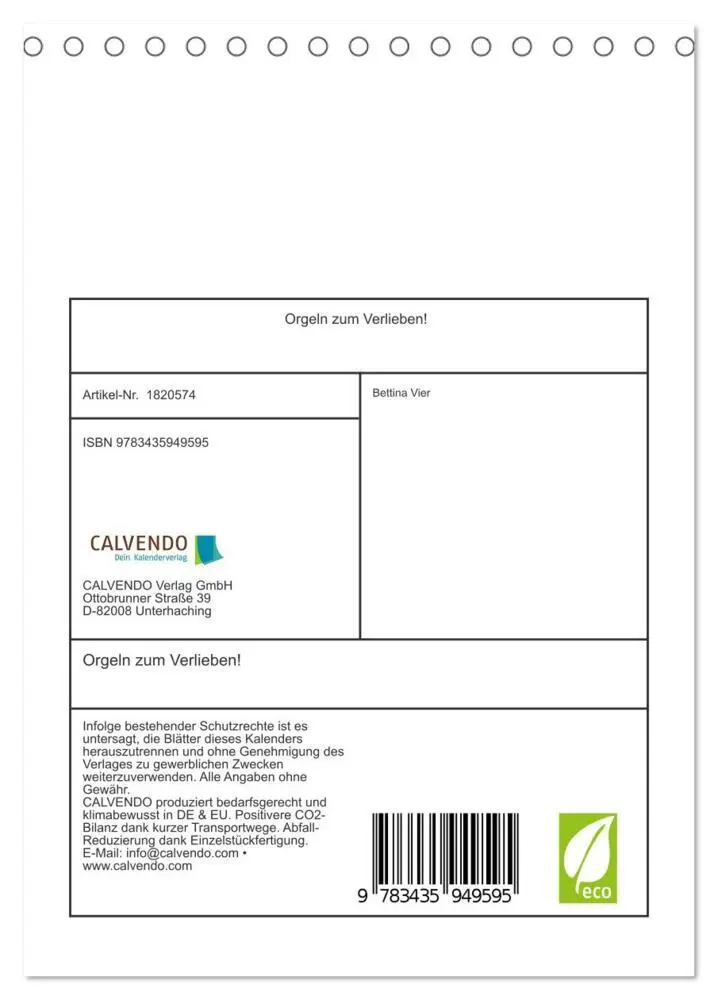 Bild: 9783435949595 | Orgeln zum Verlieben! (Tischkalender 2025 DIN A5 hoch), CALVENDO...