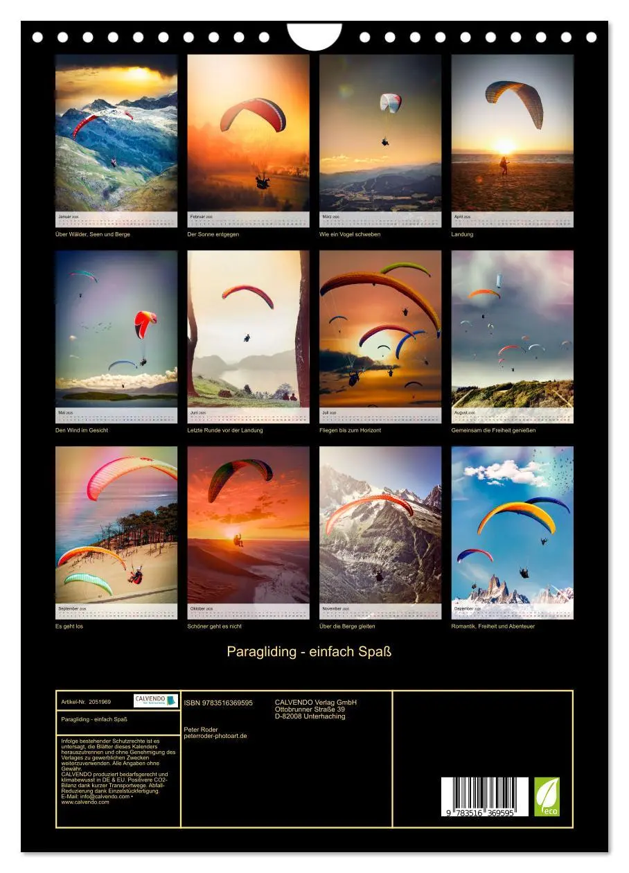 Bild: 9783516369595 | Paragliding - einfach Spaß (Wandkalender 2026 DIN A4 hoch),...