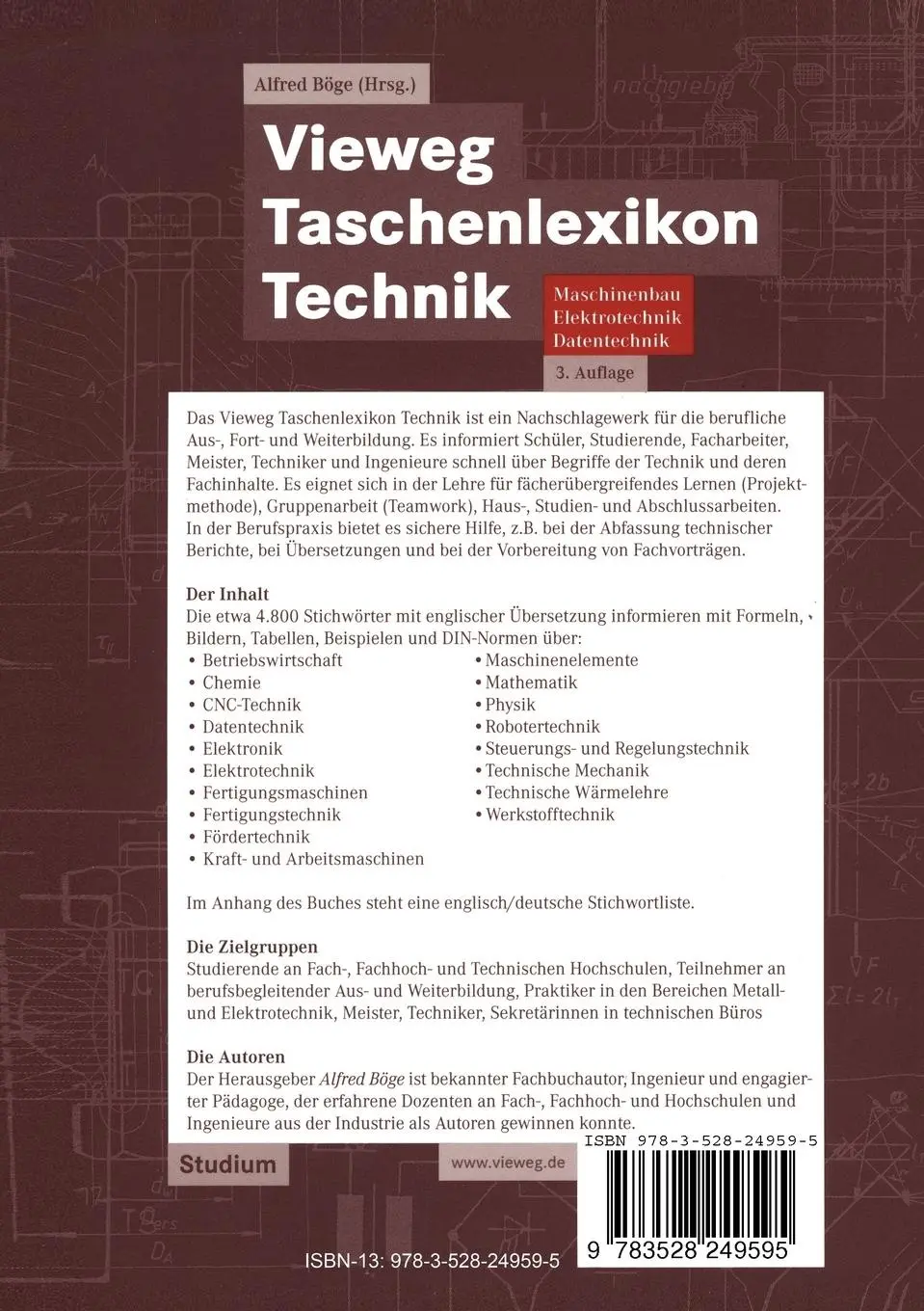 Rückseite: 9783528249595 | Vieweg Taschenlexikon Technik | Antje Fateh | Taschenbuch | vi | 2003
