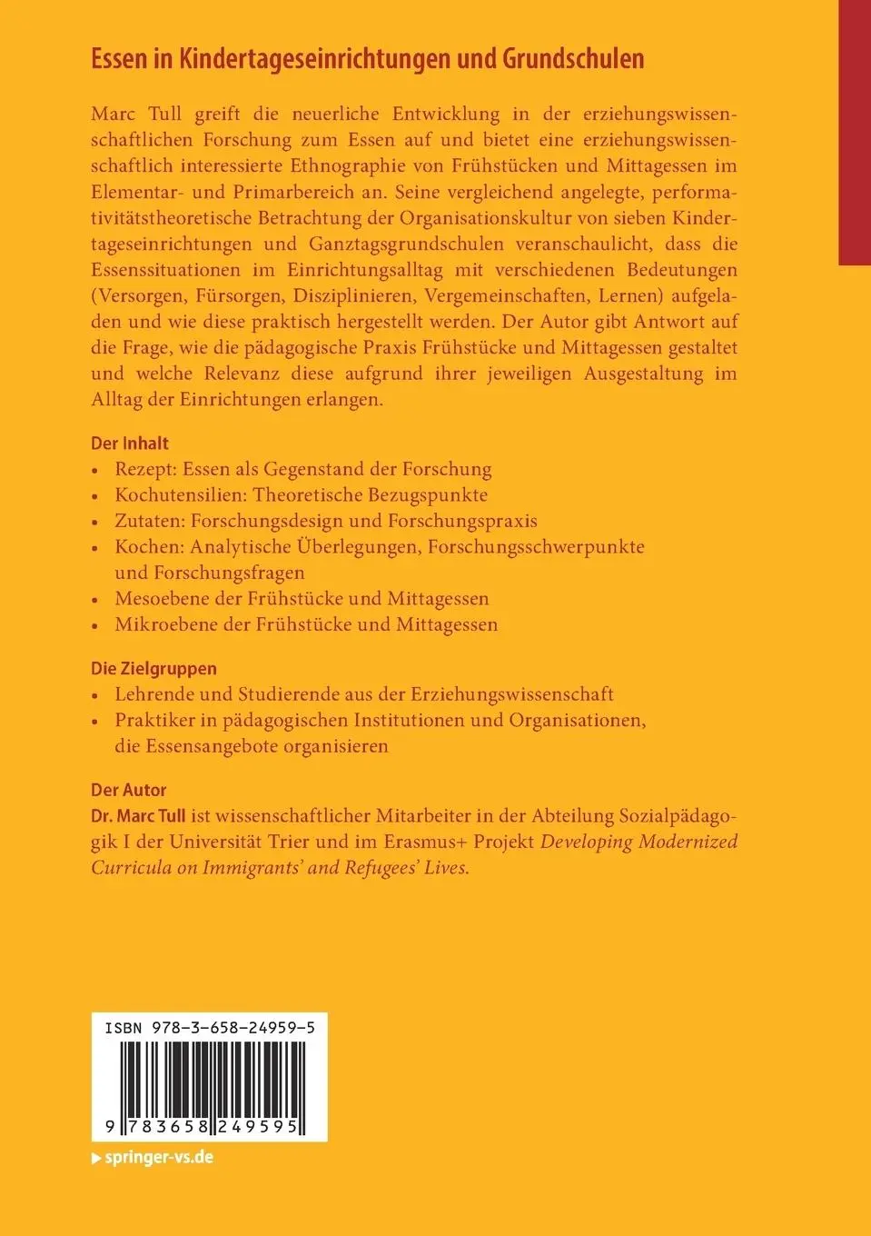 Rückseite: 9783658249595 | Essen in Kindertageseinrichtungen und Grundschulen | Marc Tull | Buch