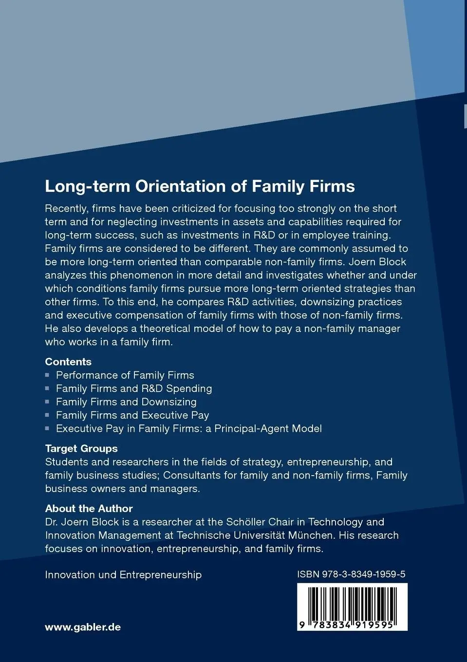 Rückseite: 9783834919595 | Long-term Orientation of Family Firms | Jörn Block | Taschenbuch | xxi