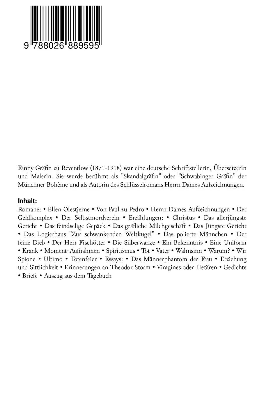 Rückseite: 9788026889595 | Gesammelte Werke | Franziska Gräfin zu Reventlow | Taschenbuch | 2018