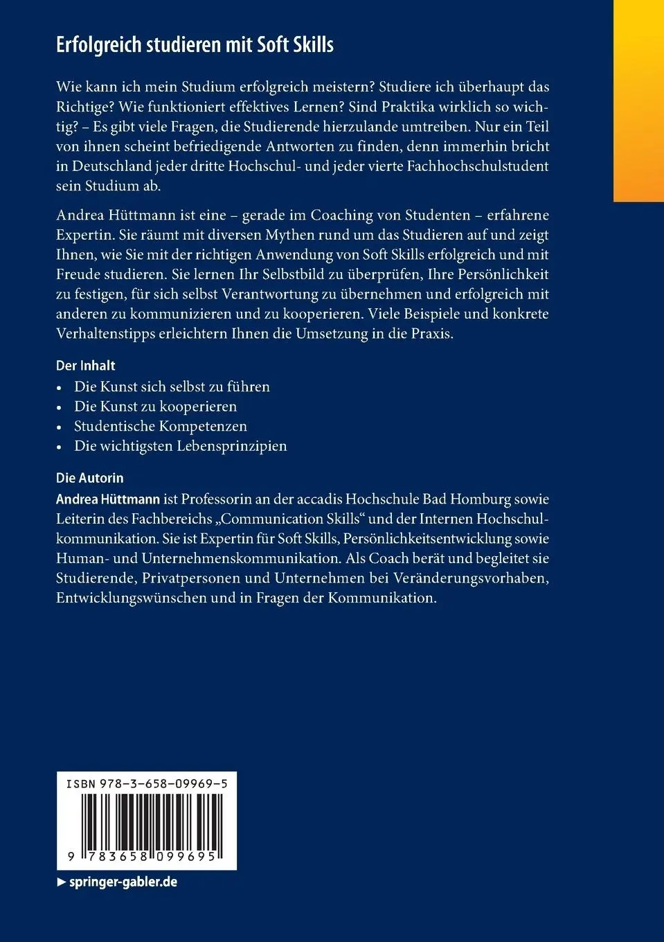 Rückseite: 9783658099695 | Erfolgreich studieren mit Soft Skills | Andrea Hüttmann | Taschenbuch