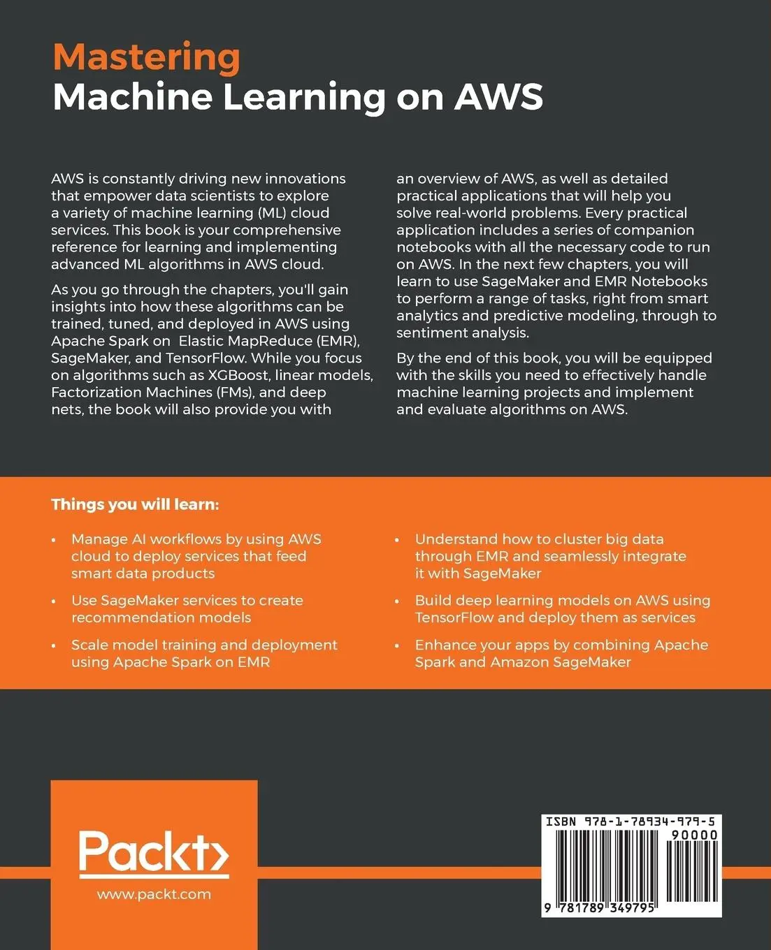 Rückseite: 9781789349795 | Mastering Machine Learning on AWS | Saket S. R. Mengle (u. a.) | Buch