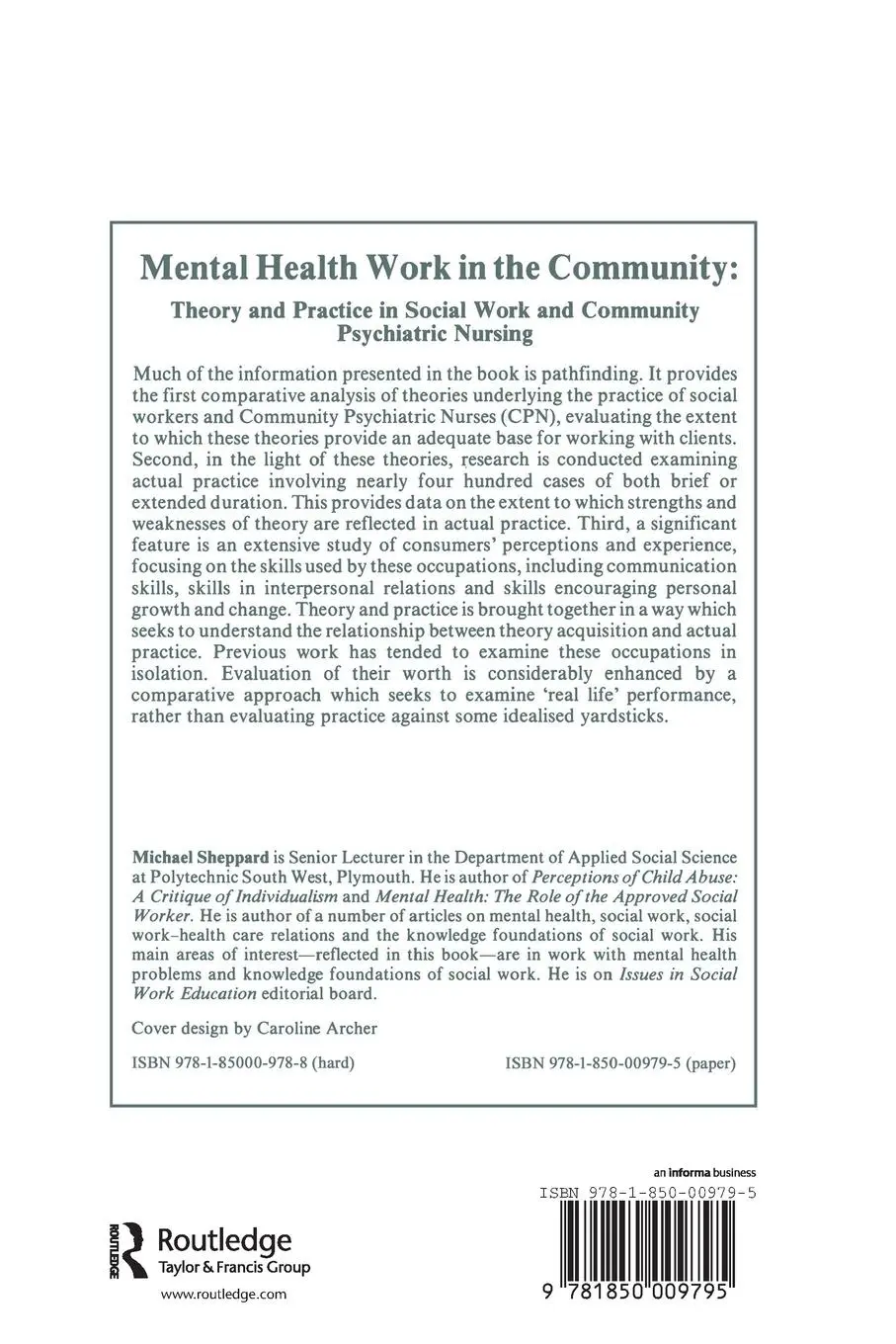 Rückseite: 9781850009795 | Mental Health Work In The Community | Michael Sheppard | Taschenbuch