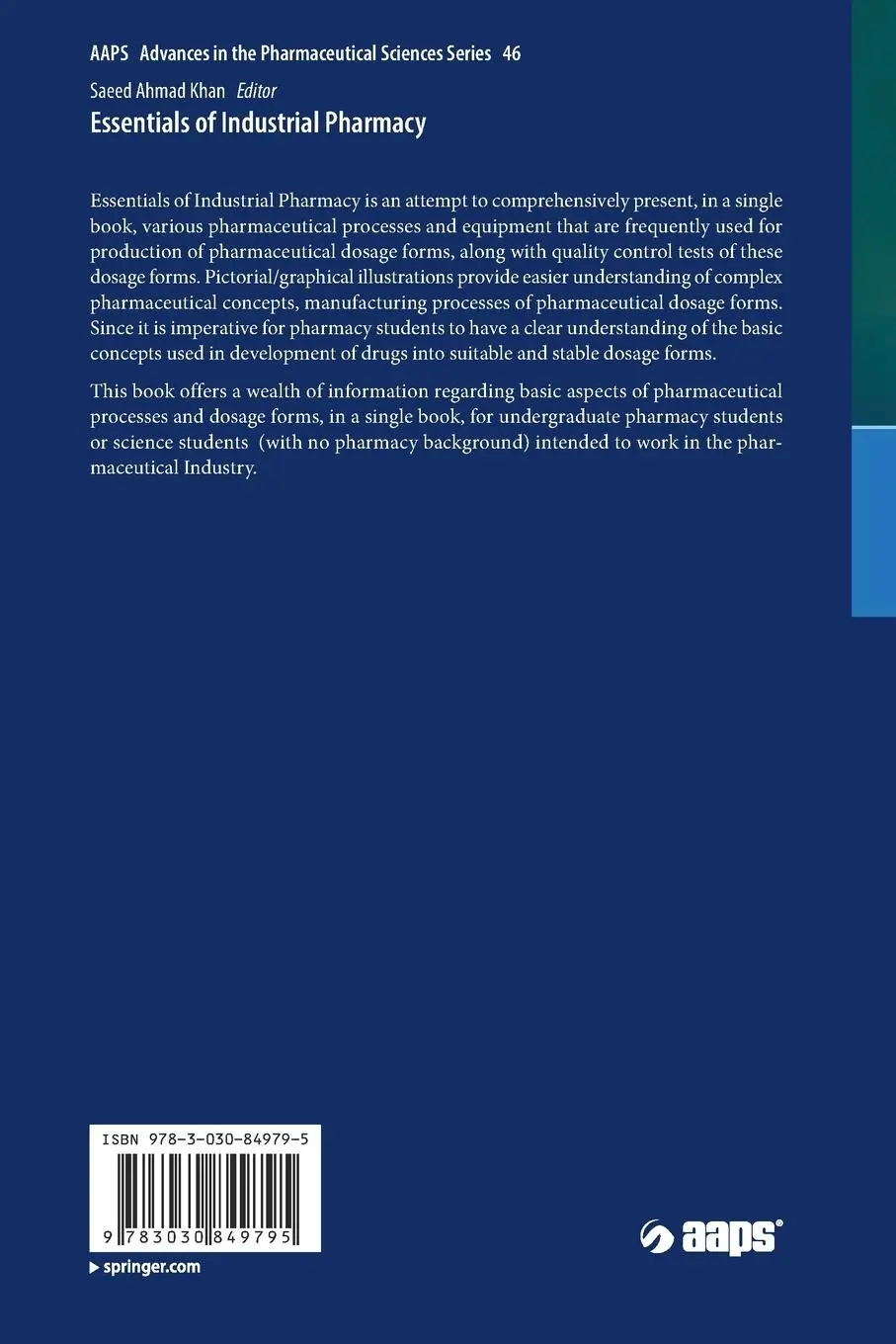 Rückseite: 9783030849795 | Essentials of Industrial Pharmacy | Saeed Ahmad Khan | Taschenbuch