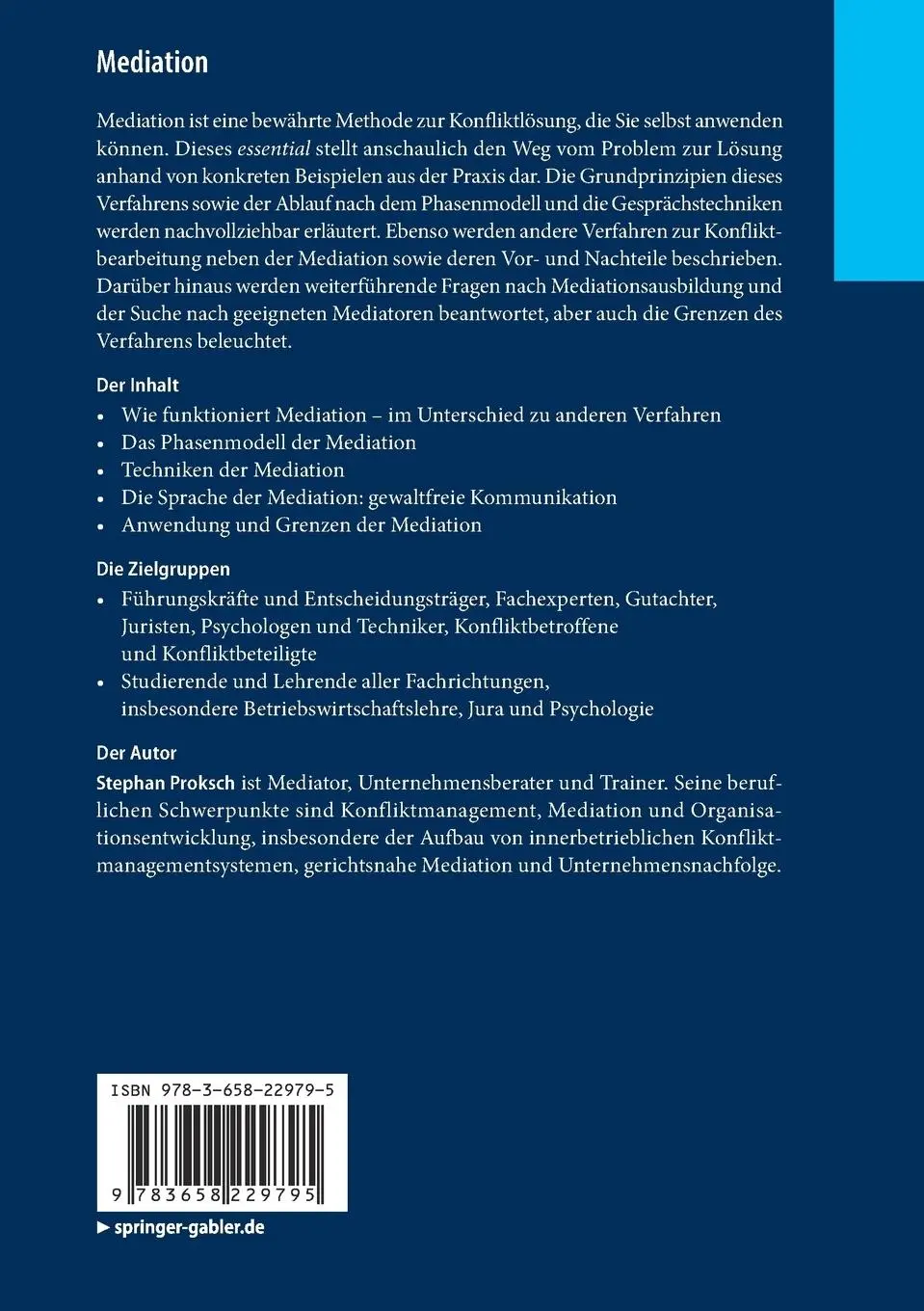 Rückseite: 9783658229795 | Mediation | Die Kunst der professionellen Konfliktlösung | Proksch | x