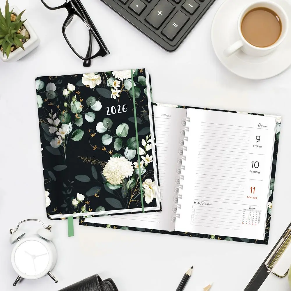 Bild: 4251901509895 | Trötsch Taschenkalender A6 Wire-O Motiv Blumen 2026 mit Postkarten