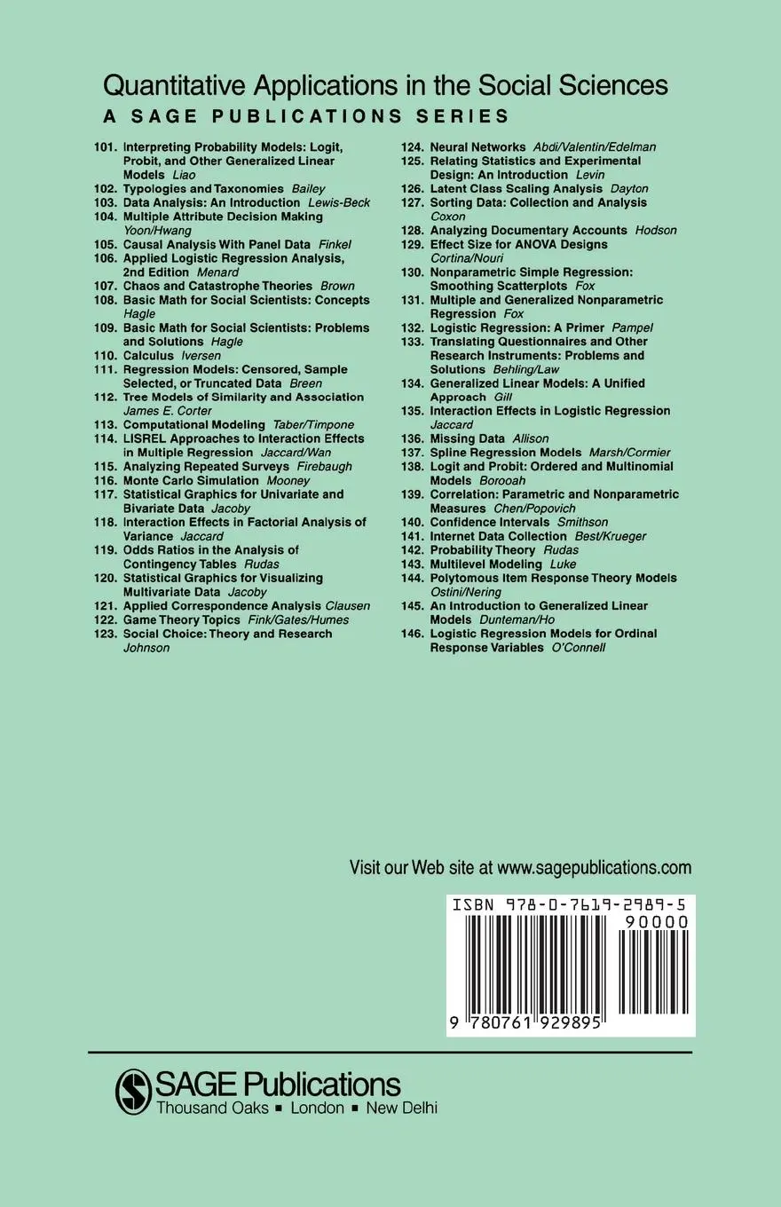 Rückseite: 9780761929895 | Logistic Regression Models for Ordinal Response Variables | O'Connell