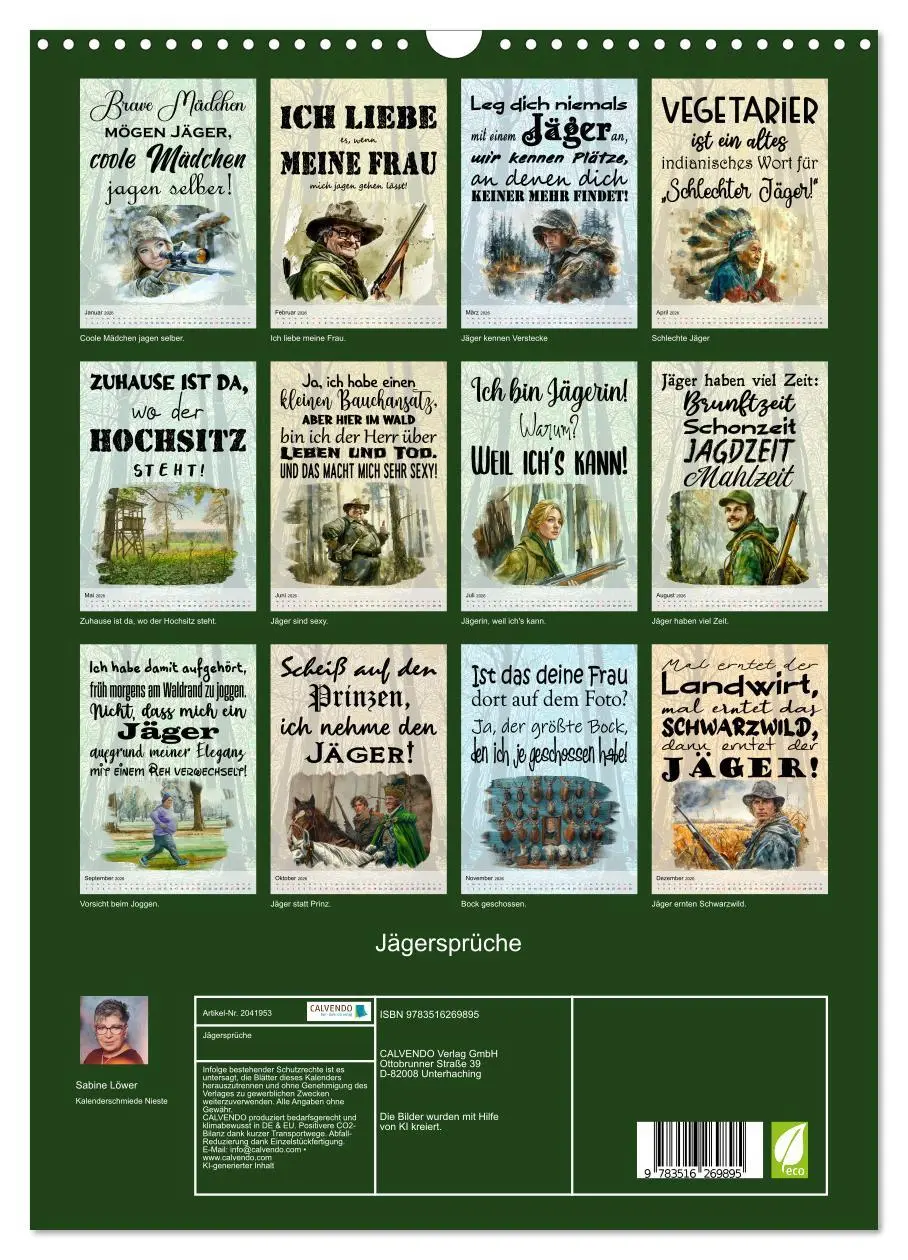 Bild: 9783516269895 | Jägersprüche (Wandkalender 2026 DIN A3 hoch), CALVENDO Monatskalender