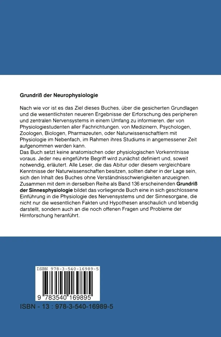 Rückseite: 9783540169895 | Grundriß der Neurophysiologie | Robert F. Schmidt | Taschenbuch | viii