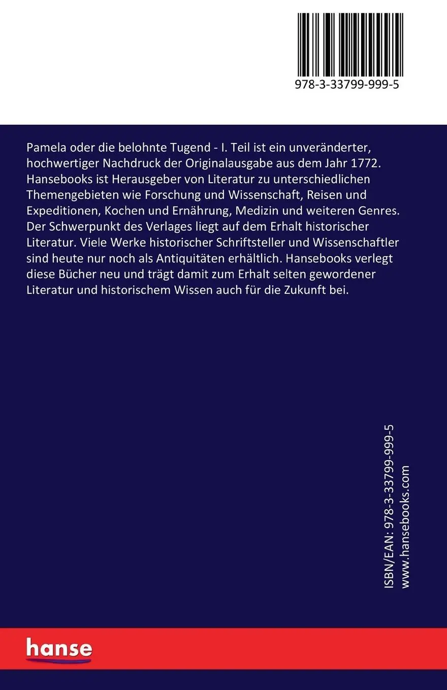 Rückseite: 9783337999995 | Pamela oder die belohnte Tugend | I. Teil | Samuel Richardson | Buch
