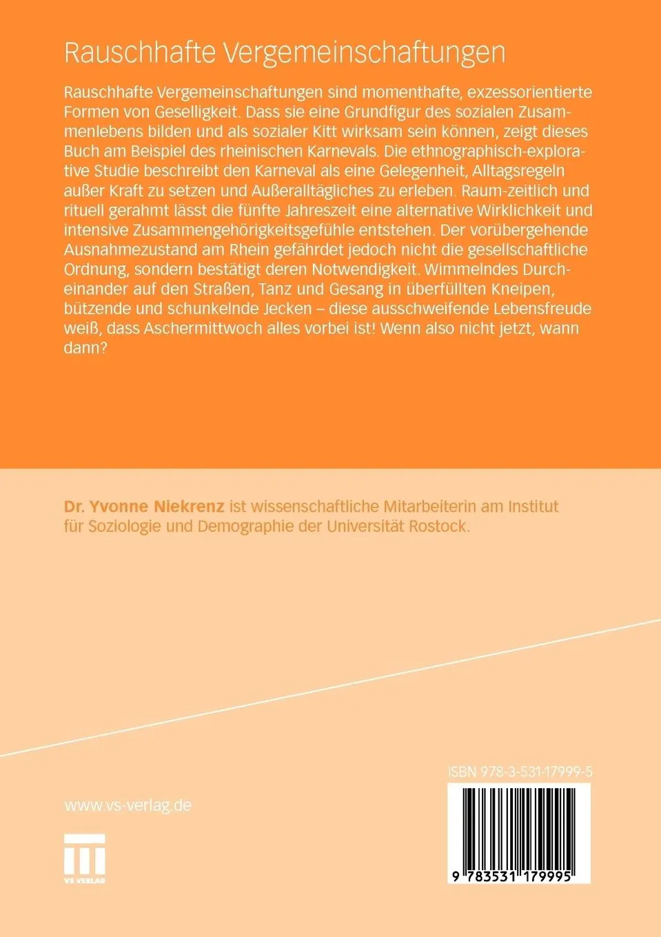 Rückseite: 9783531179995 | Rauschhafte Vergemeinschaftungen | Yvonne Niekrenz | Taschenbuch