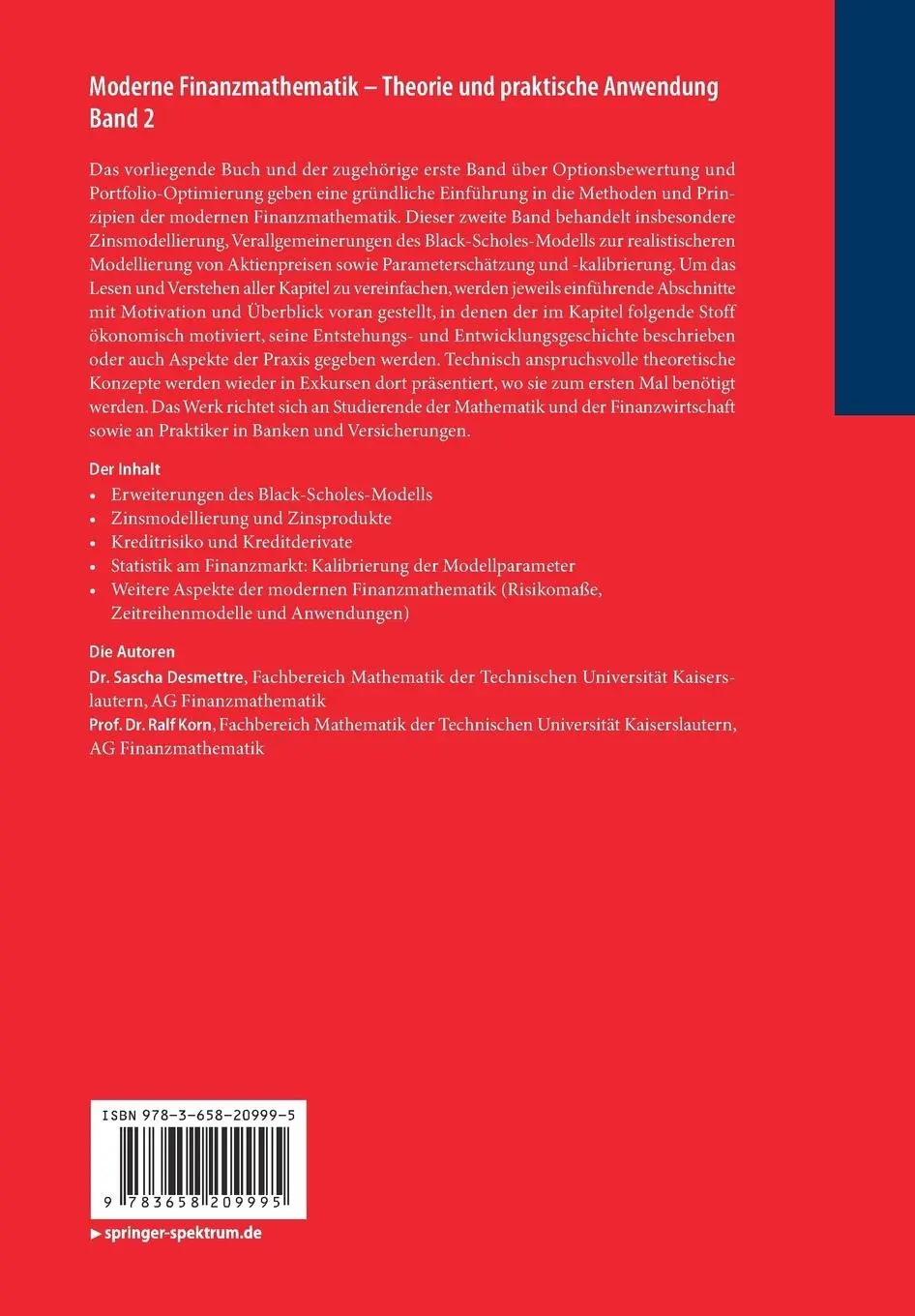 Rückseite: 9783658209995 | Moderne Finanzmathematik - Theorie und praktische Anwendung Band 2