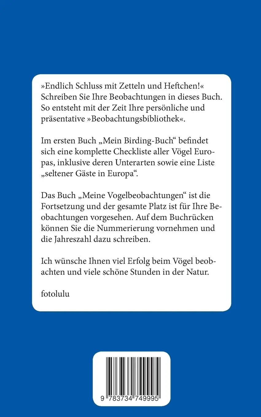 Rückseite: 9783734749995 | Mein Birding-Buch | inklusive Checkliste aller Vögel Europas | Buch