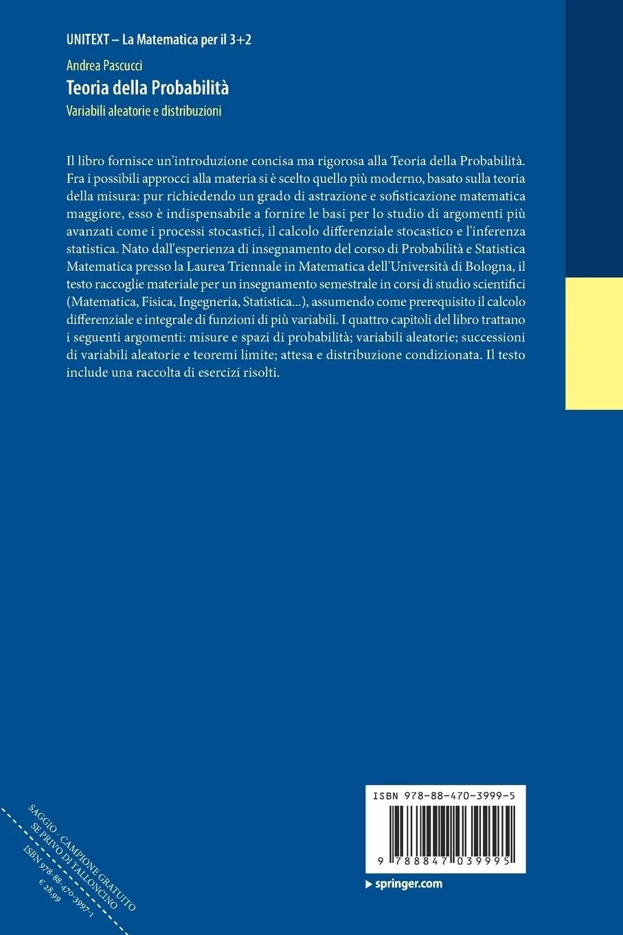 Rückseite: 9788847039995 | Teoria della Probabilità | Variabili aleatorie e distribuzioni | Buch