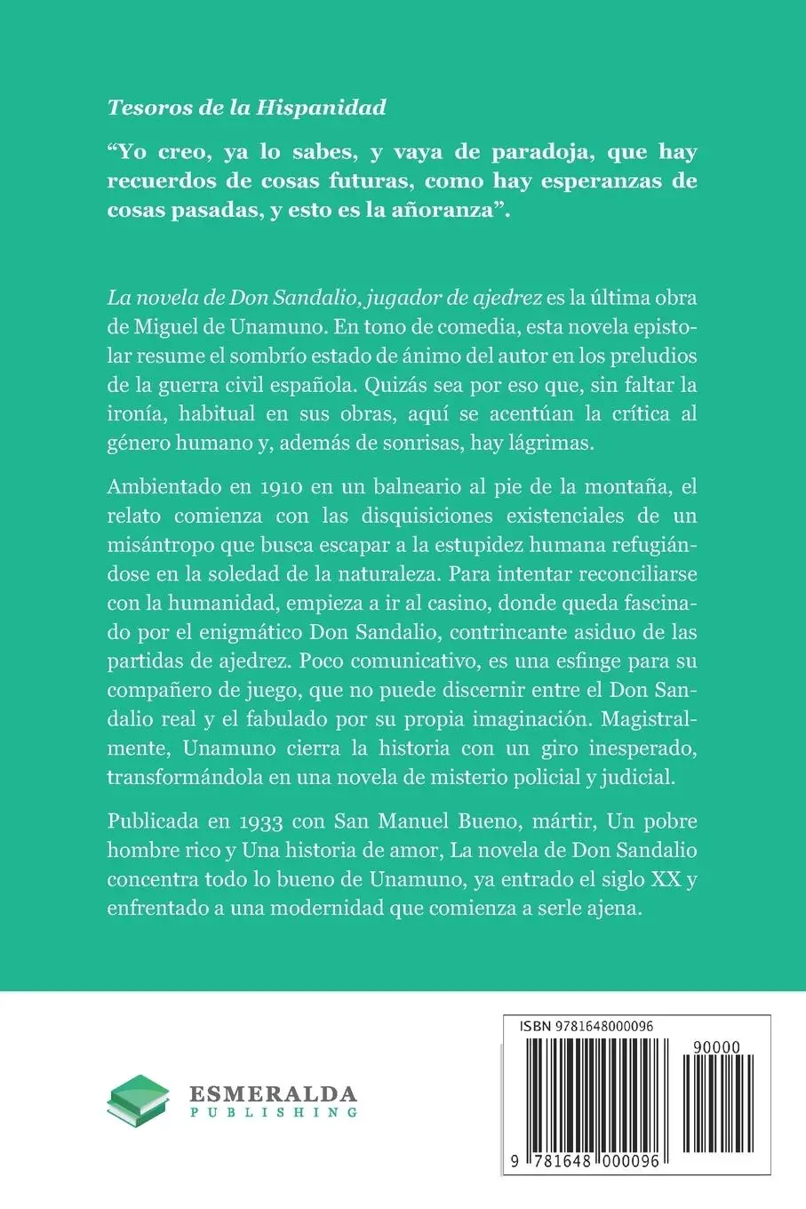 Rückseite: 9781648000096 | La novela de Don Sandalio, jugador de ajedrez | Miguel De Unamuno