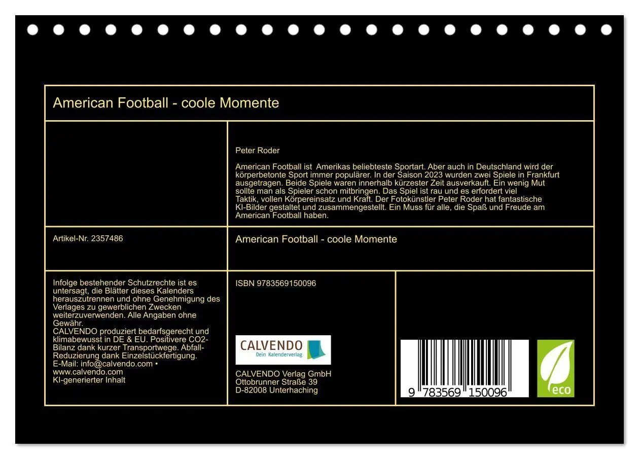 Bild: 9783569150096 | American Football - coole Momente (Tischkalender 2027 DIN A5 quer),...