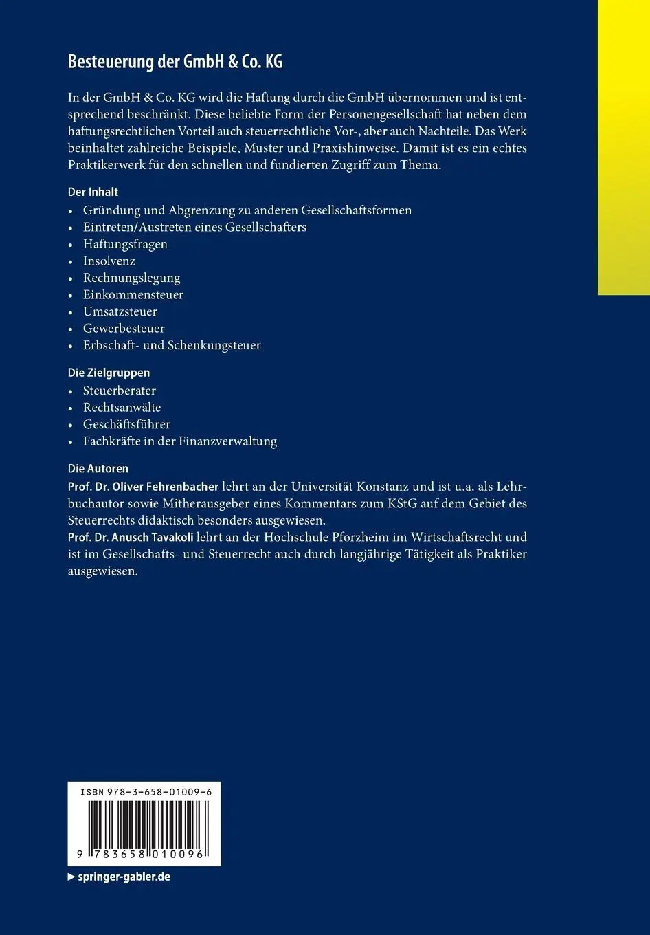 Rückseite: 9783658010096 | Besteuerung der GmbH &amp; Co. KG | Anusch Tavakoli (u. a.) | Taschenbuch