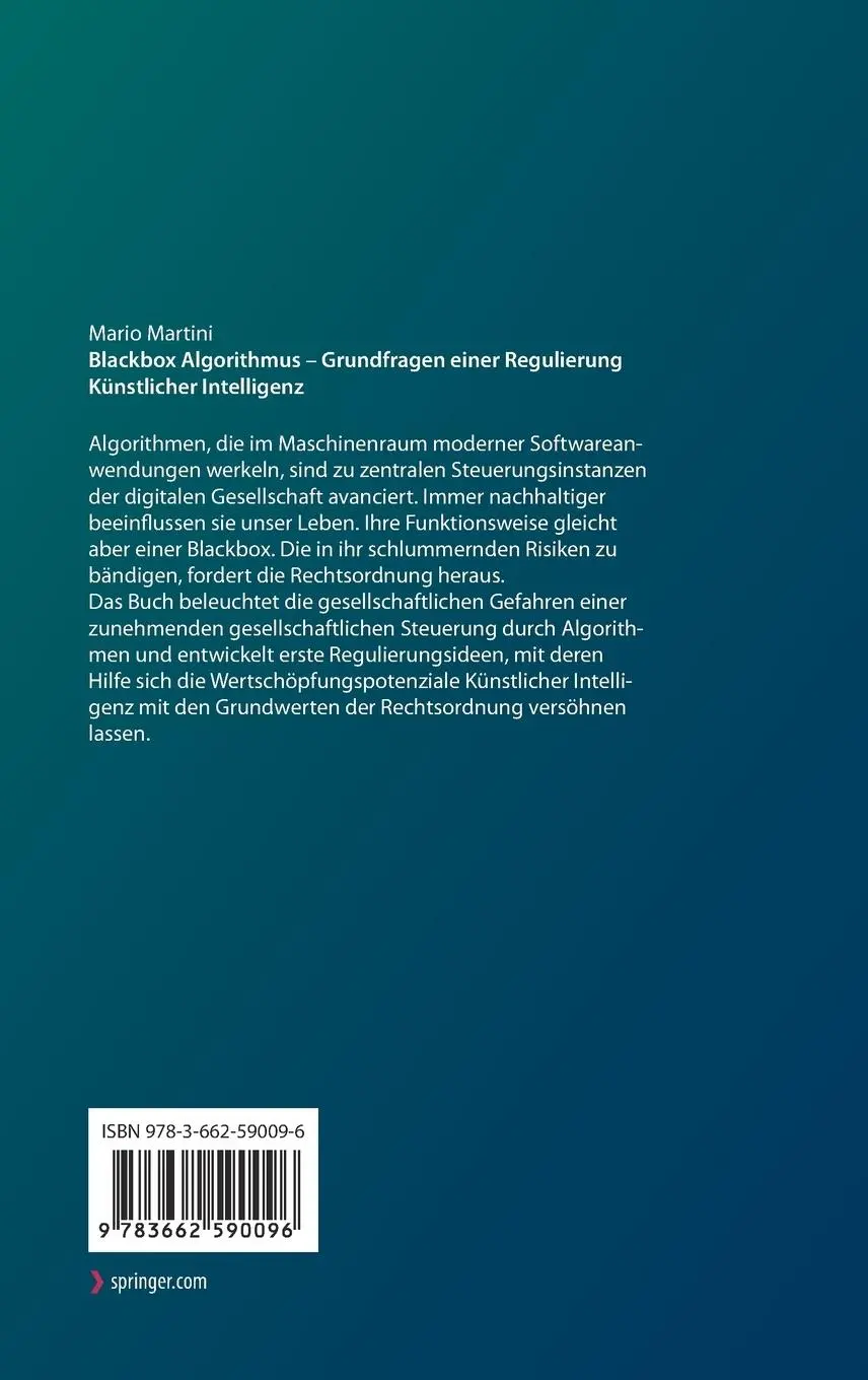 Rückseite: 9783662590096 | Blackbox Algorithmus - Grundfragen einer Regulierung Künstlicher...