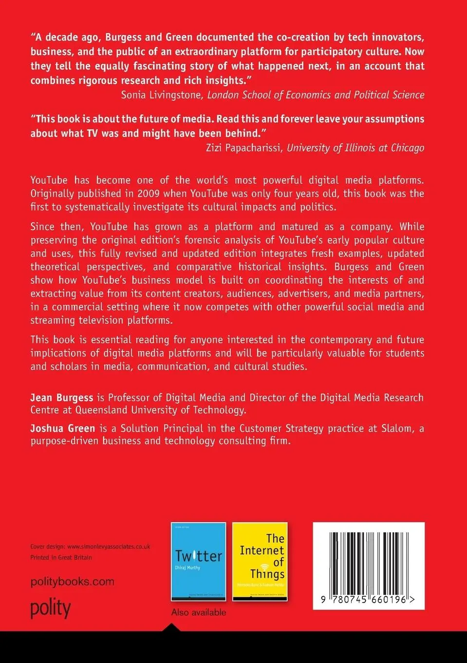 Rückseite: 9780745660196 | YouTube | Online Video and Participatory Culture | Burgess (u. a.)