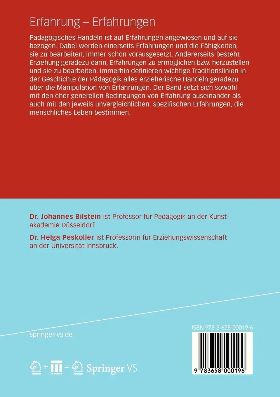 Rückseite: 9783658000196 | Erfahrung - Erfahrungen | Helga Peskoller (u. a.) | Taschenbuch | xiv