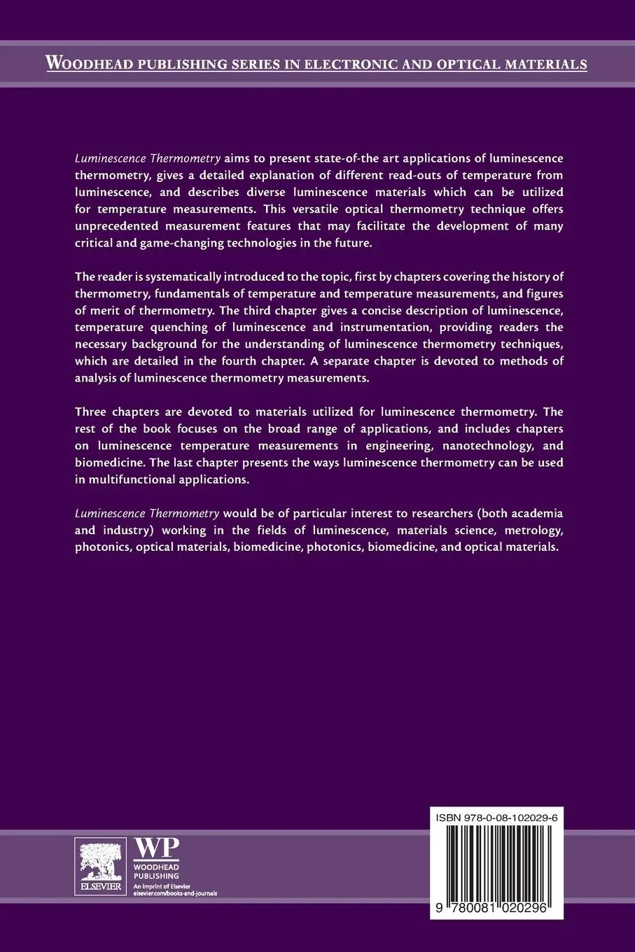 Rückseite: 9780081020296 | Luminescence Thermometry | Methods, Materials, and Applications | Buch