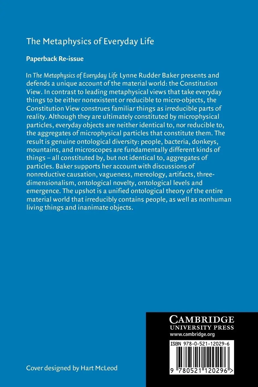 Rückseite: 9780521120296 | The Metaphysics of Everyday Life | An Essay in Practical Realism