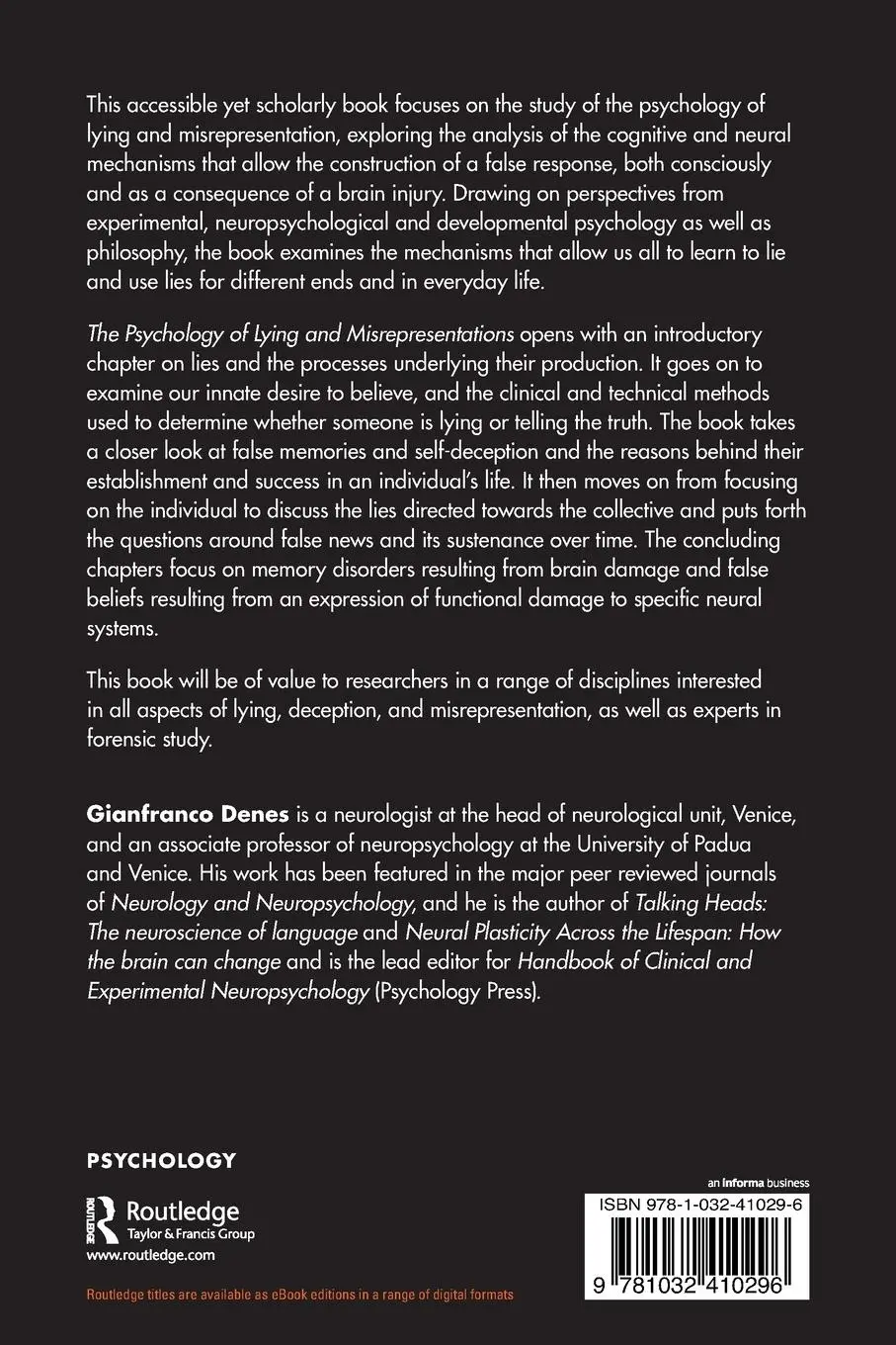 Rückseite: 9781032410296 | The Psychology of Lying and Misrepresentations | Gianfranco Denes