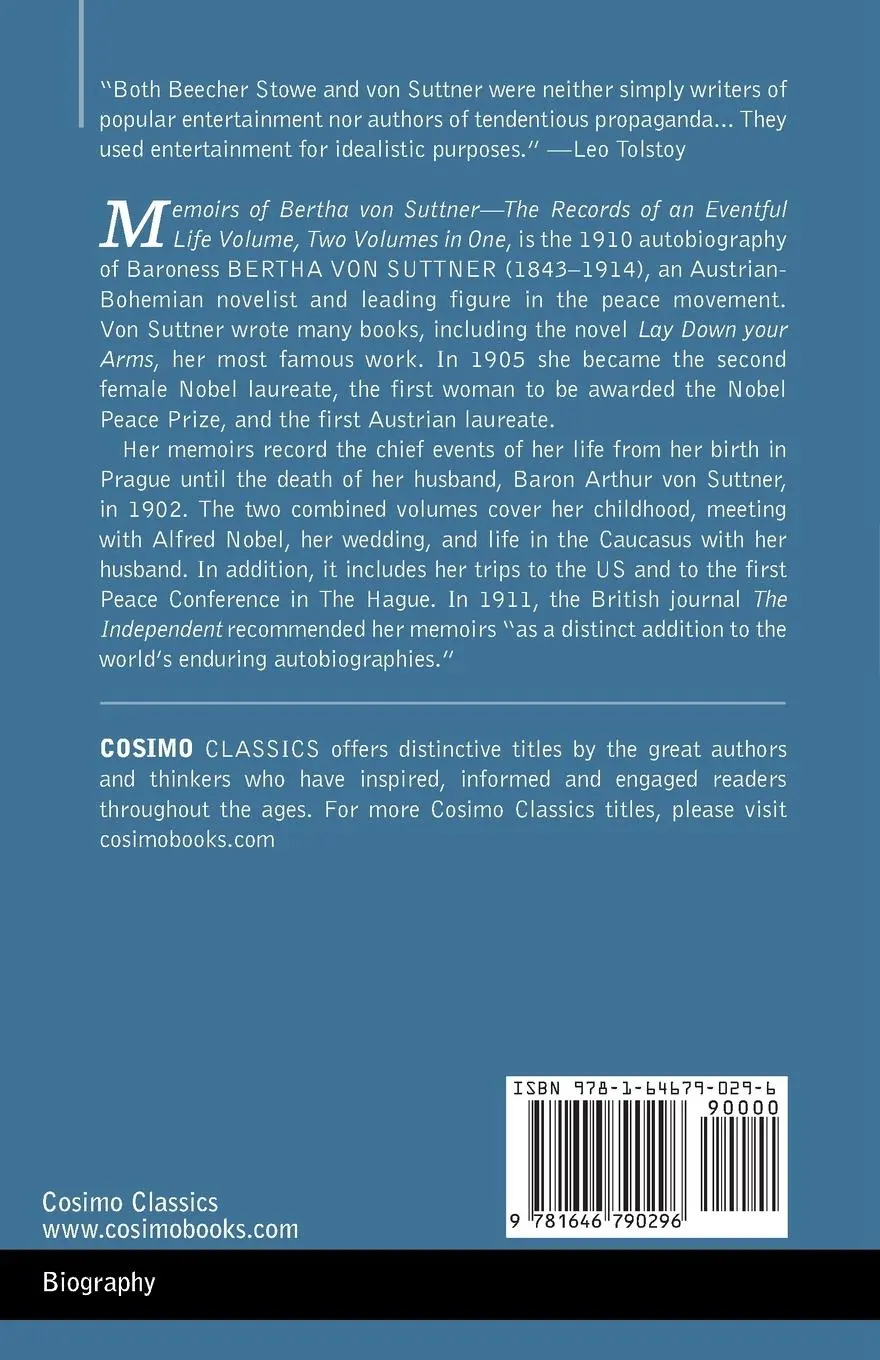 Rückseite: 9781646790296 | Memoirs of Bertha von Suttner | Bertha Von Suttner | Taschenbuch