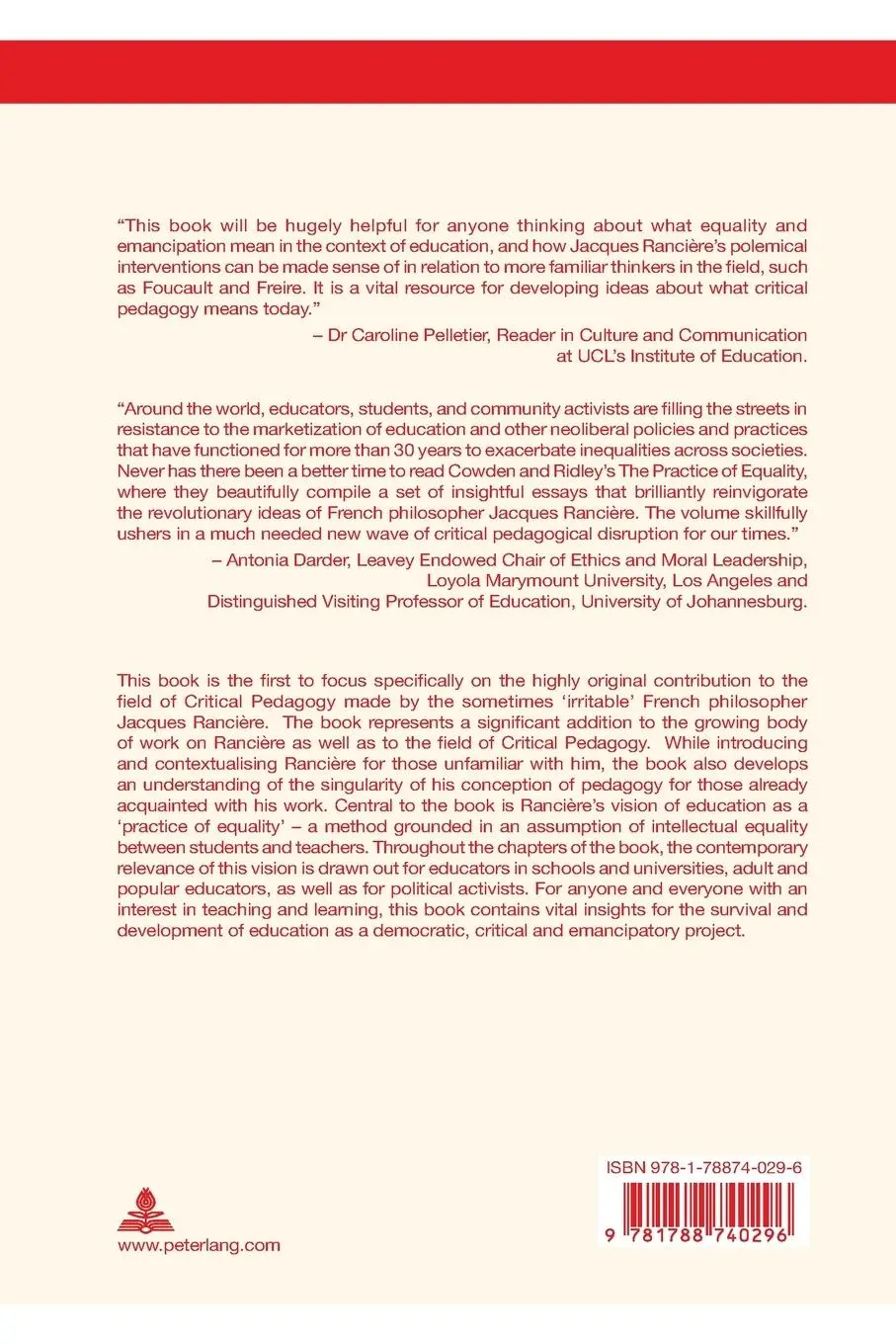 Rückseite: 9781788740296 | The Practice of Equality | Jacques Rancière and Critical Pedagogy