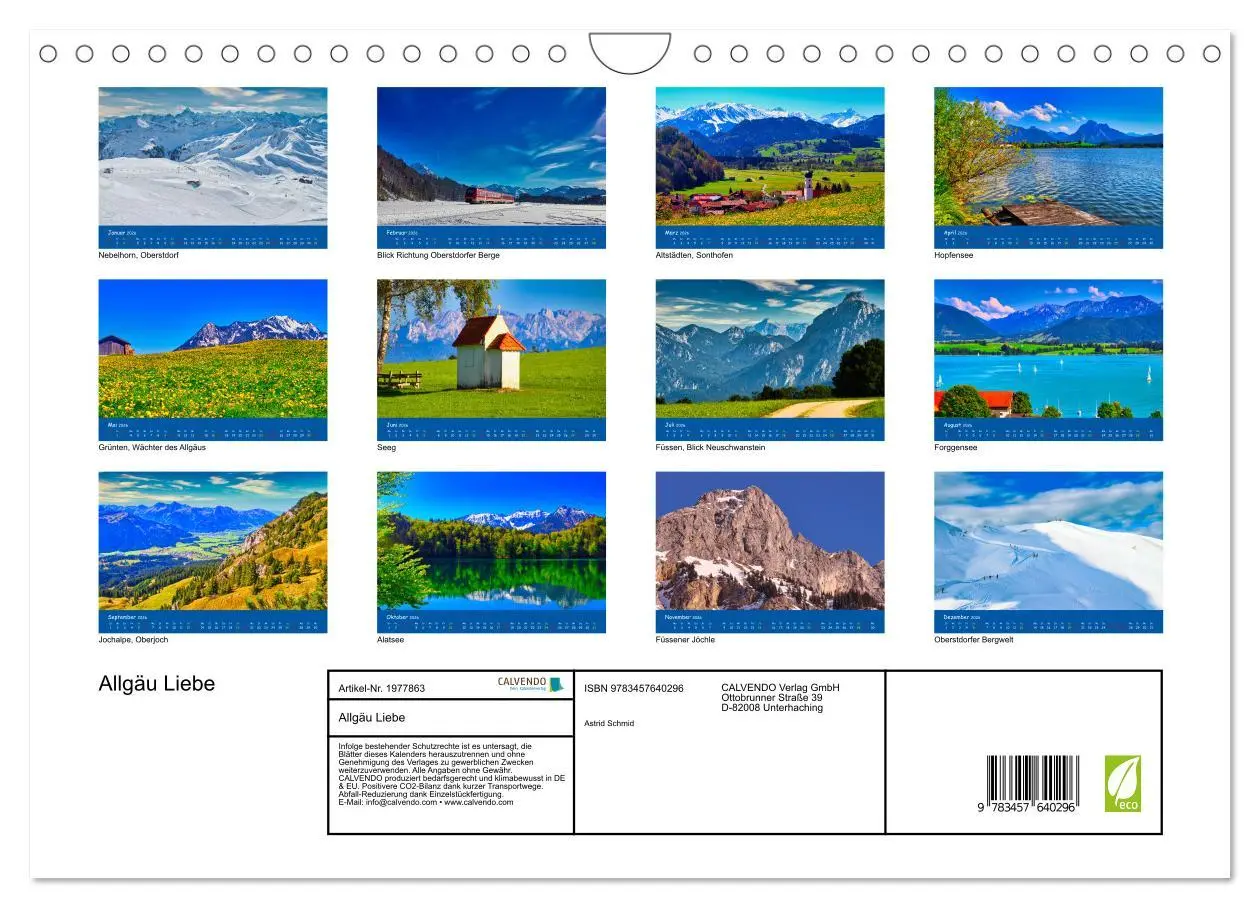 Bild: 9783457640296 | Allgäu Liebe (Wandkalender 2026 DIN A4 quer), CALVENDO Monatskalender