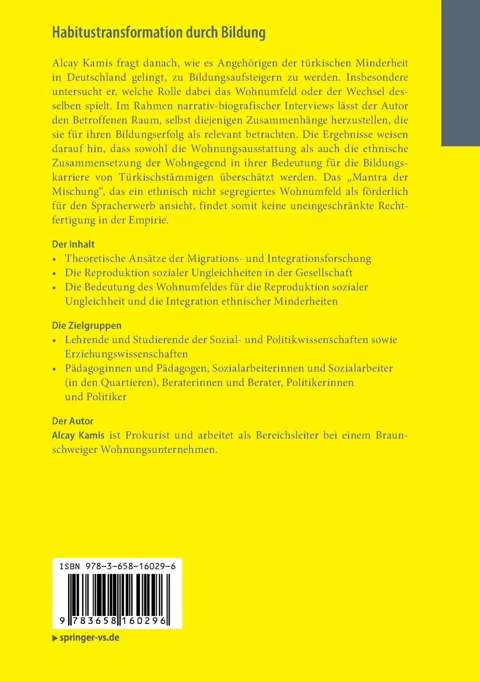 Rückseite: 9783658160296 | Habitustransformation durch Bildung | Alcay Kamis | Taschenbuch | viii