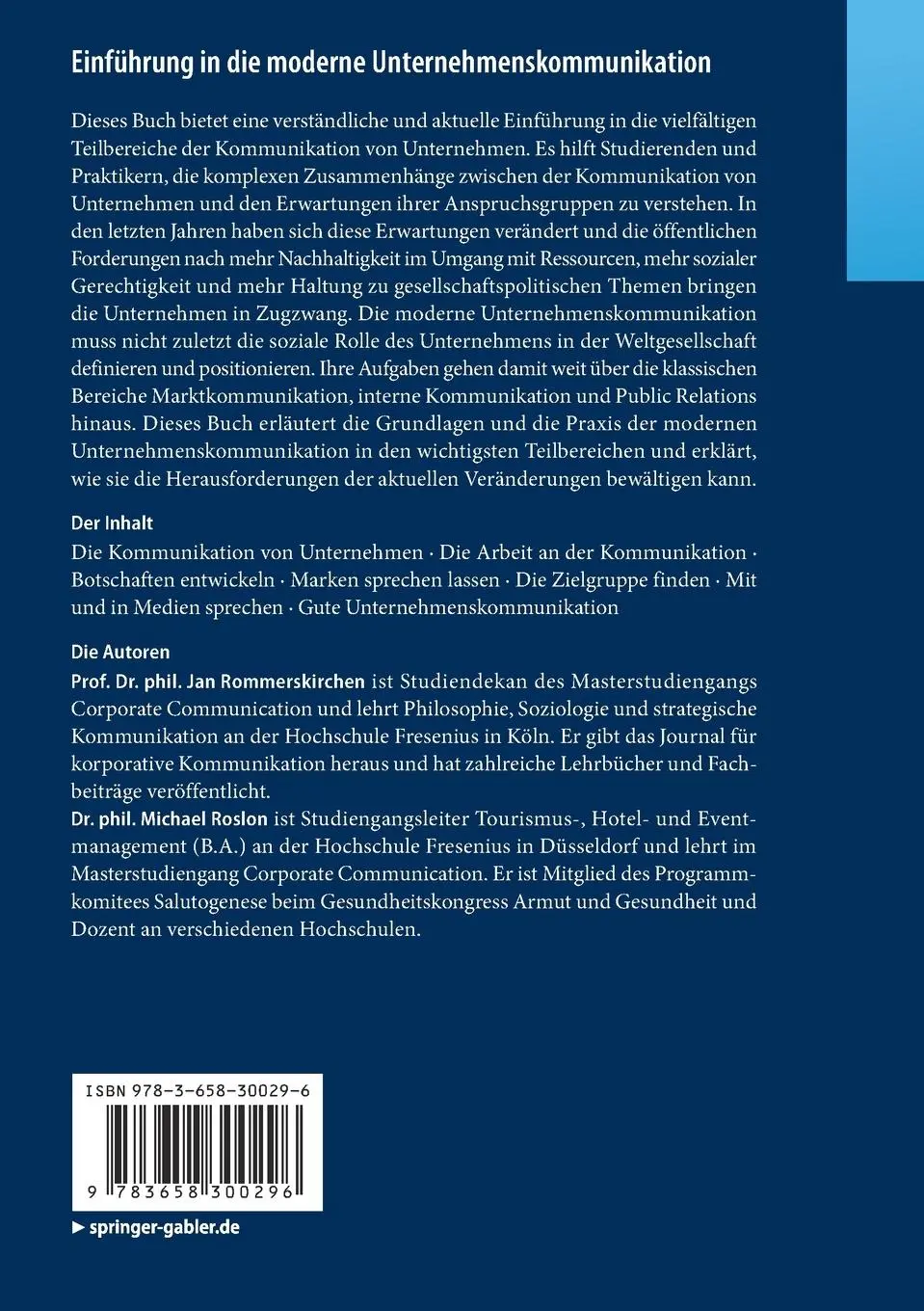 Rückseite: 9783658300296 | Einführung in die moderne Unternehmenskommunikation | Roslon (u. a.)