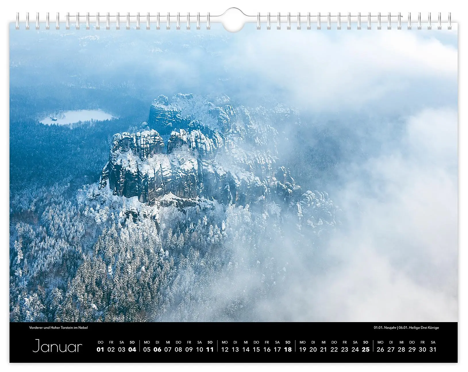 Bild: 9783910680296 | Kalender Sächsische Schweiz 2026 | 40 x 30 cm schwarzes Kalendarium