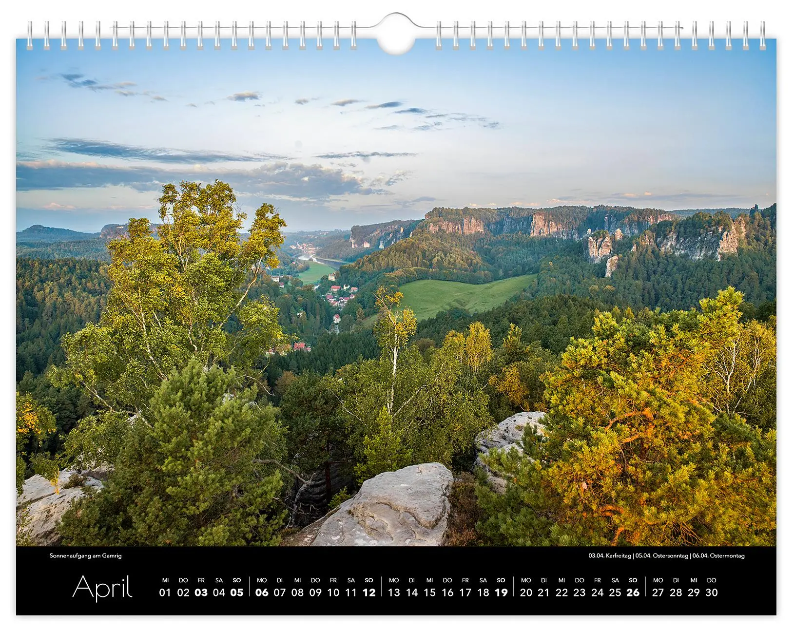 Bild: 9783910680296 | Kalender Sächsische Schweiz 2026 | 40 x 30 cm schwarzes Kalendarium