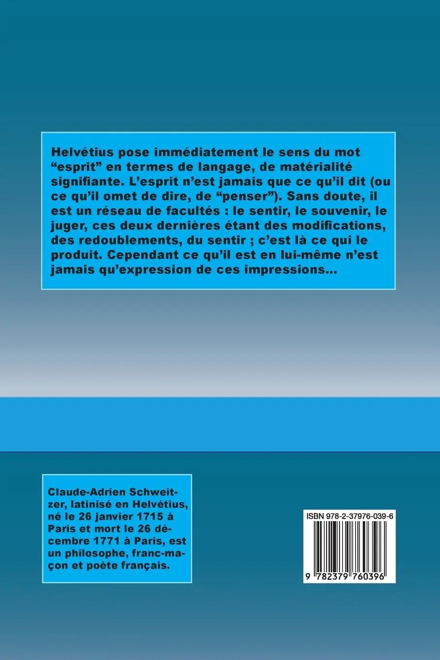 Rückseite: 9782379760396 | De l'Esprit | Claude-Adrien Helvétius | Taschenbuch | Französisch