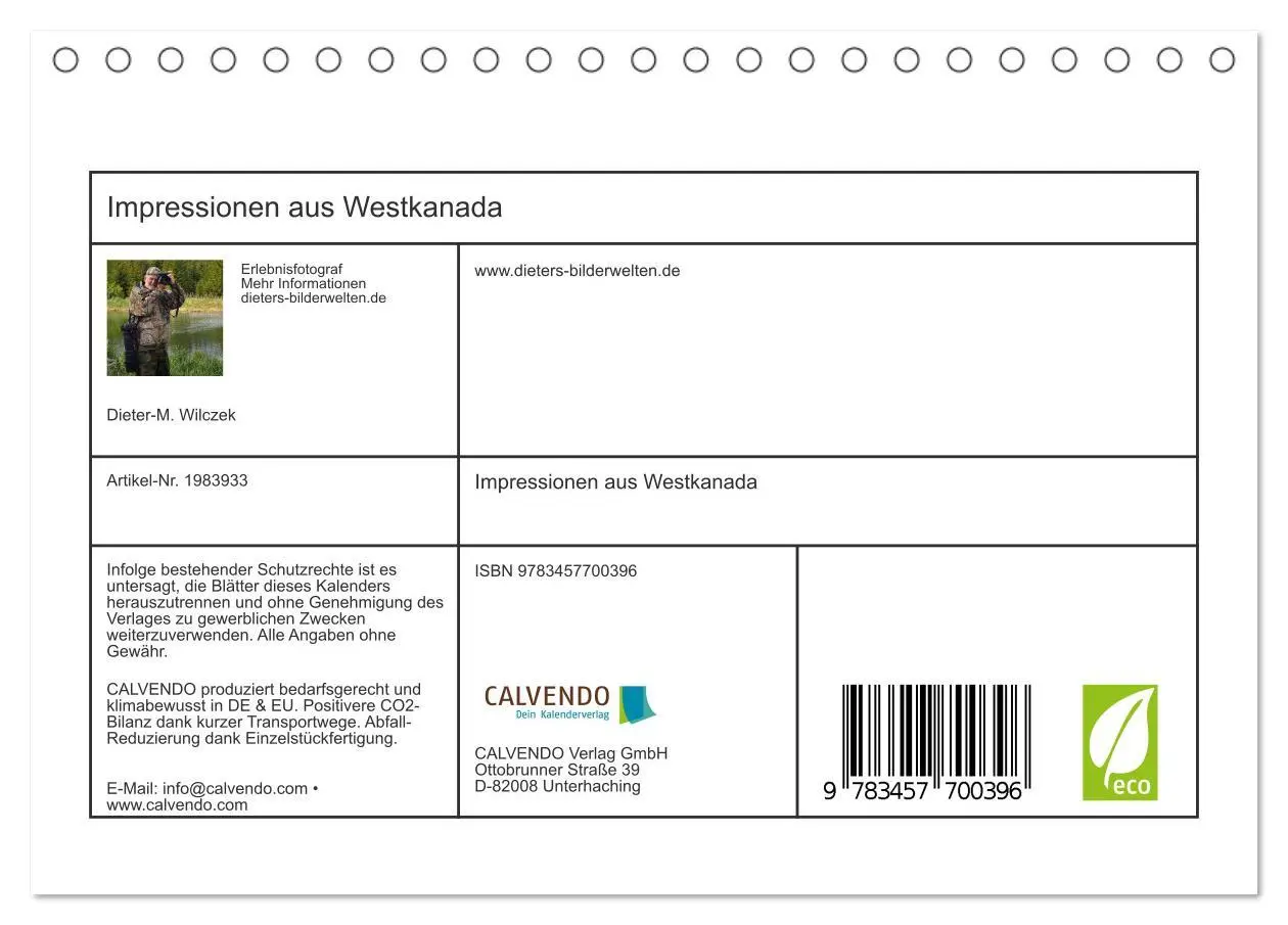 Bild: 9783457700396 | Impressionen aus Westkanada (Tischkalender 2026 DIN A5 quer),...