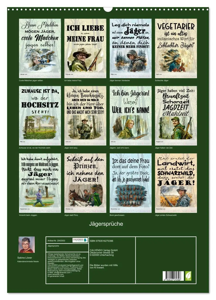 Bild: 9783516270396 | Jägersprüche (Wandkalender 2026 DIN A2 hoch), CALVENDO Monatskalender
