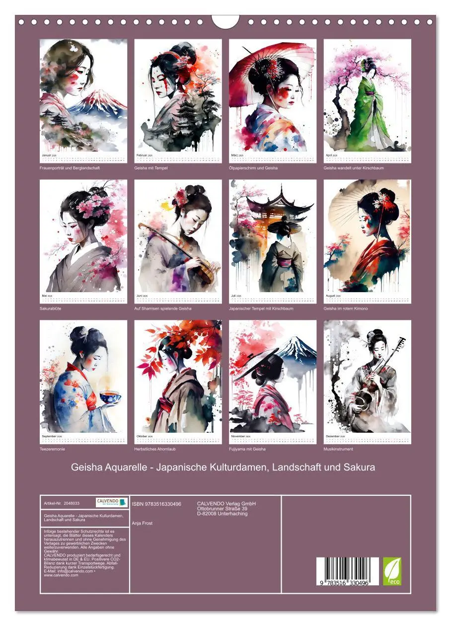 Bild: 9783516330496 | Geisha Aquarelle - Japanische Kulturdamen, Landschaft und Sakura...