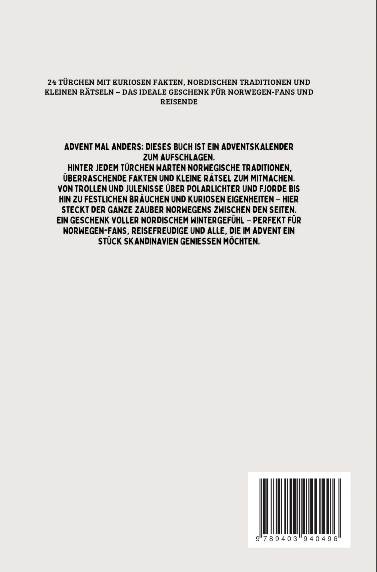Rückseite: 9789403940496 | Mein Norwegen-Adventskalender | Lucas Tungland | Taschenbuch | 104 S.