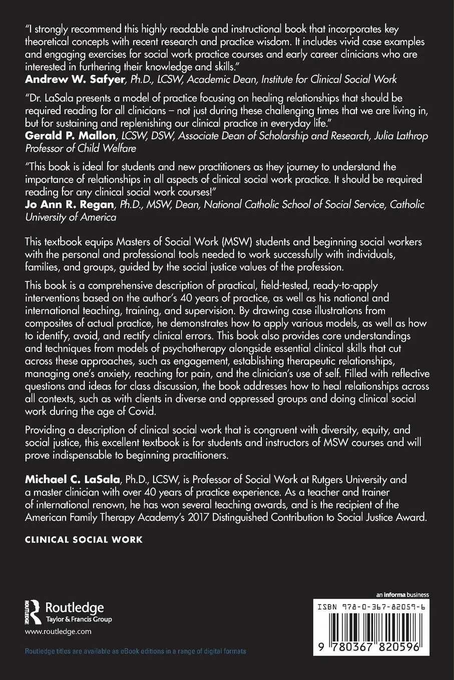 Rückseite: 9780367820596 | Clinical Social Work with Individuals, Families, and Groups | Lasala