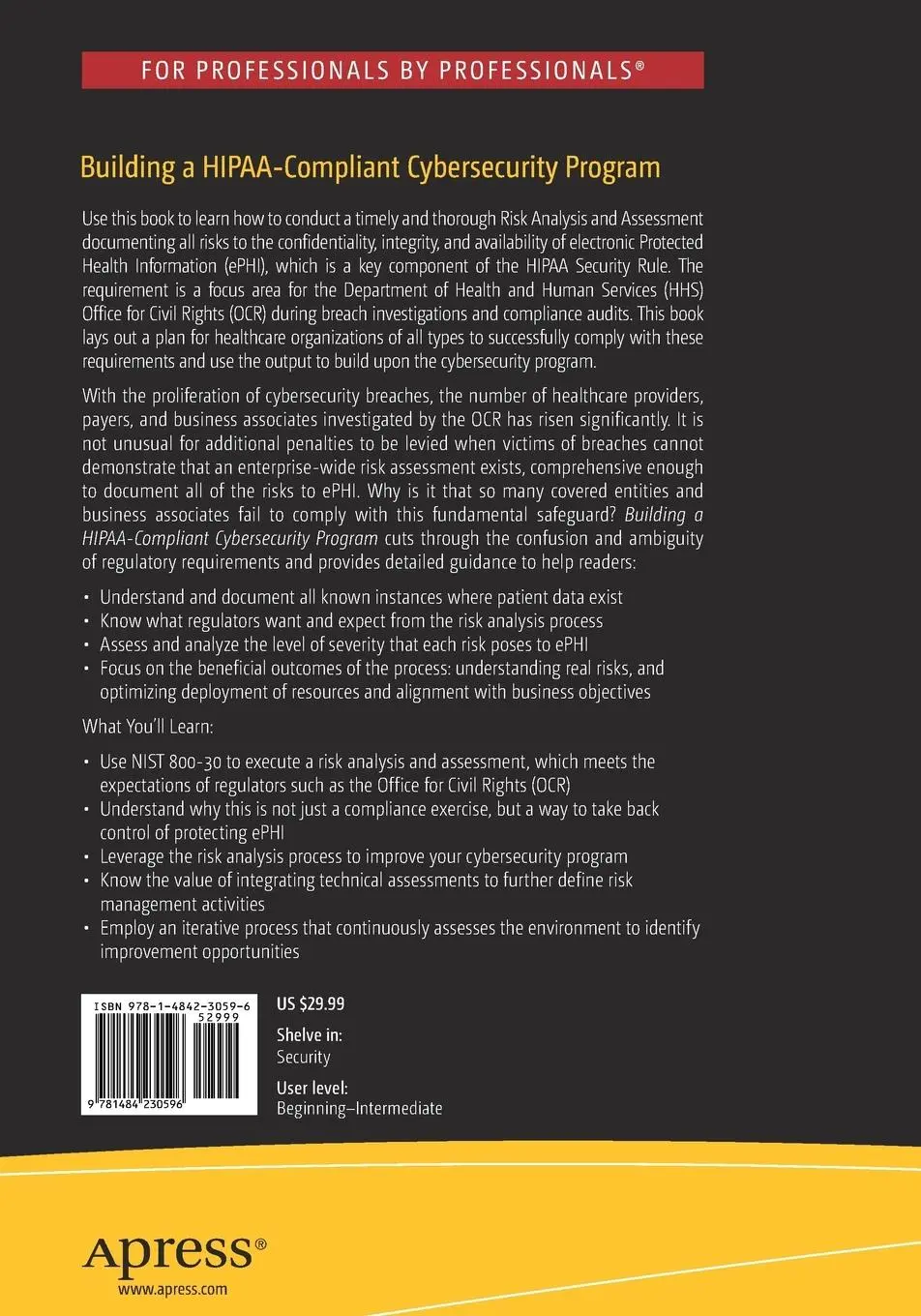 Rückseite: 9781484230596 | Building a HIPAA-Compliant Cybersecurity Program | Eric C. Thompson