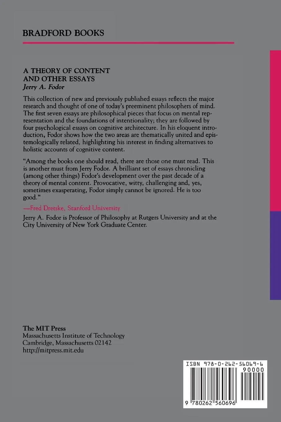Rückseite: 9780262560696 | A Theory of Content and Other Essays | Jerry A. Fodor | Taschenbuch
