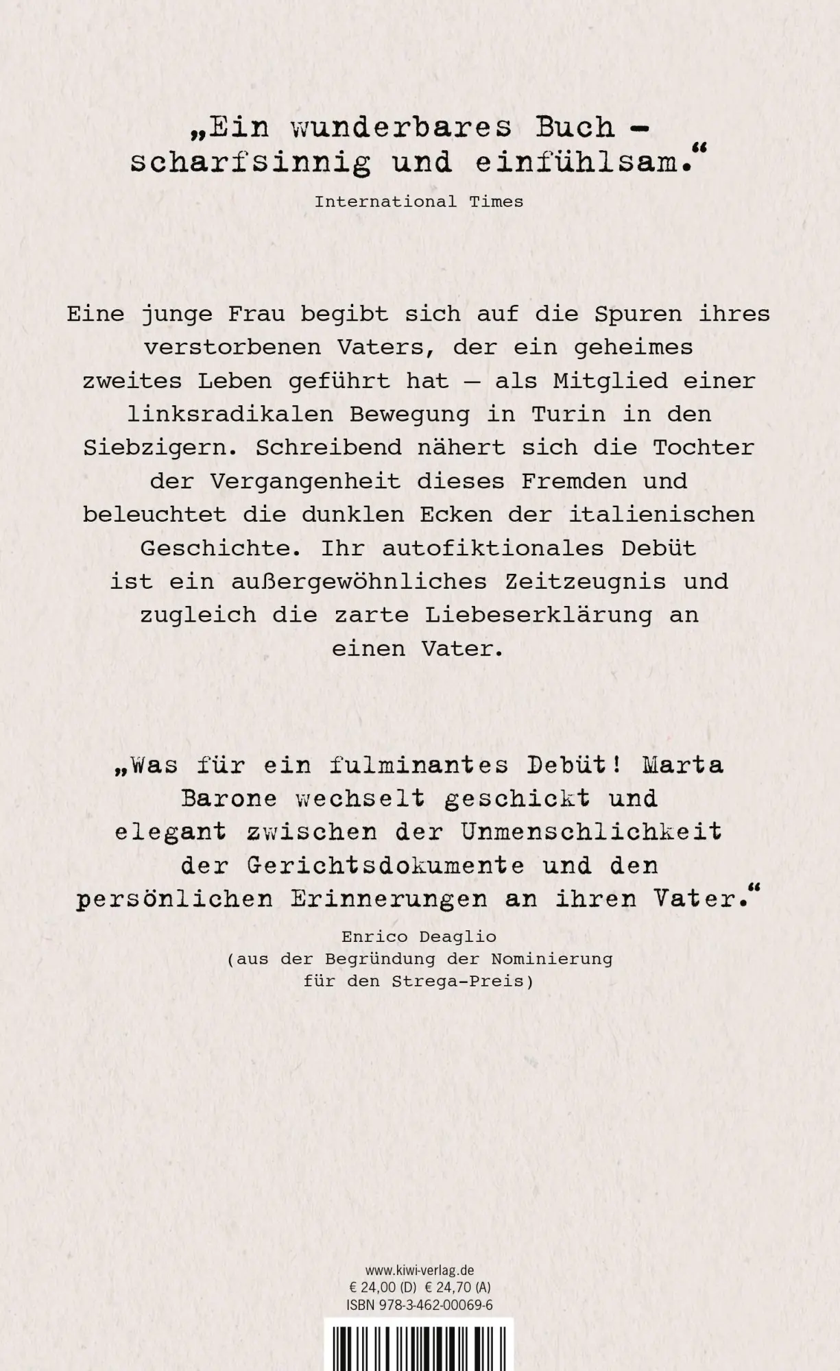 Rückseite: 9783462000696 | Als mein Vater in den Straßen von Turin verschwand | Roman | Barone