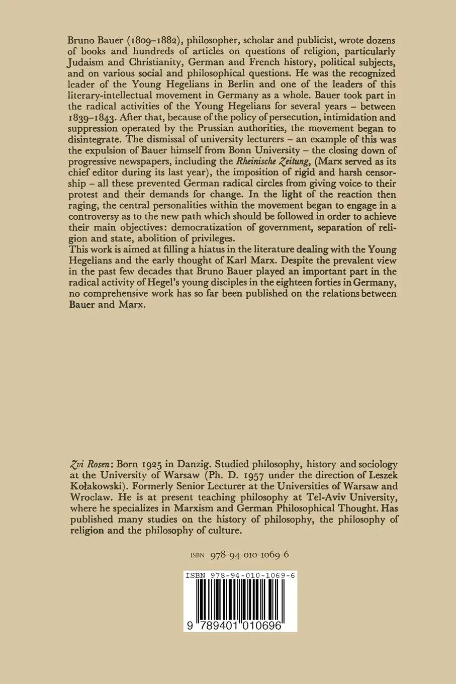 Rückseite: 9789401010696 | Bruno Bauer and Karl Marx | Z. Rosen | Taschenbuch | 264 S. | Englisch