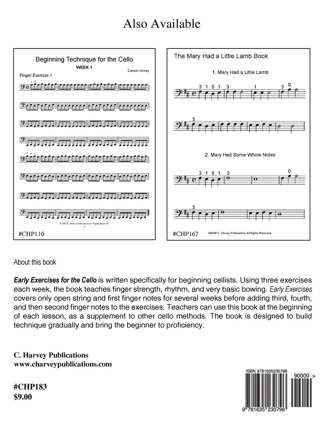 Rückseite: 9781635230796 | Early Exercises for the Cello | Cassia Harvey | Taschenbuch | Englisch