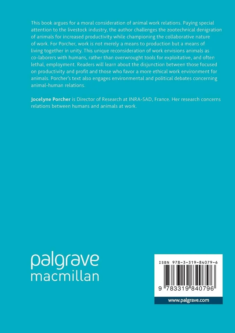 Rückseite: 9783319840796 | The Ethics of Animal Labor | A Collaborative Utopia | Jocelyne Porcher