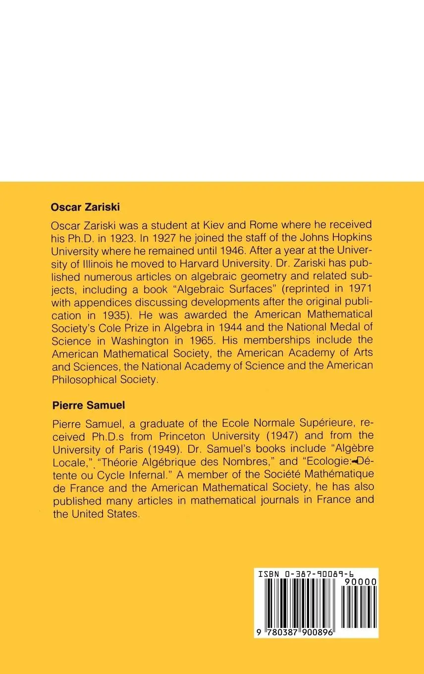 Rückseite: 9780387900896 | Commutative Algebra | Volume 1 | Oscar Zariski (u. a.) | Buch | xii